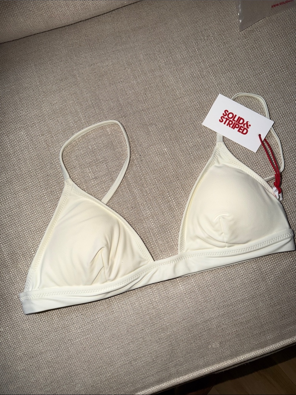 SOLID & STRIPED Cream Triangle Bikini Top with Thin Straps